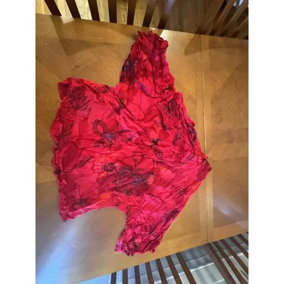 Chico's Red Floral Rayon Blouse Size 3 - Picture 4 of 7